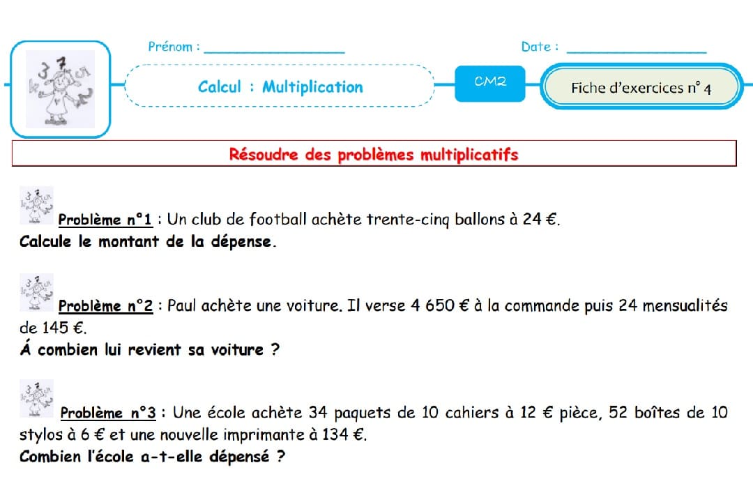 exercice avec multiplication cm2