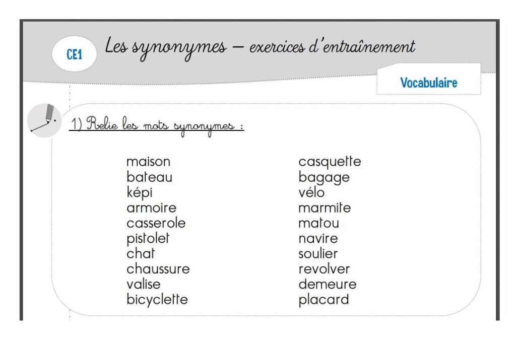 exercices synonymes ce1