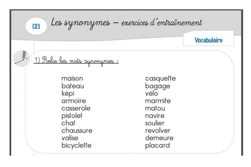 Deux Mots Qui Veulent Dire La Même Chose 4 Fichiers d'exercices synonymes CE1 - Prof Innovant