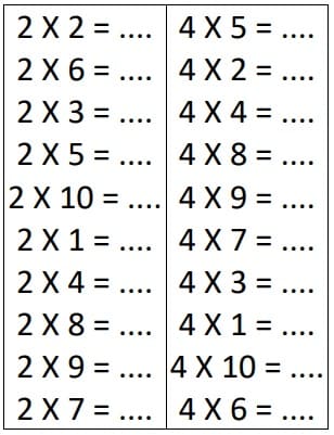 Exercice table de multiplication 2 et 4