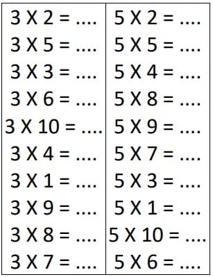 Exercice table de multiplication 3 et 5