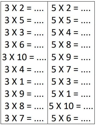 Exercice table de multiplication 3 et 5