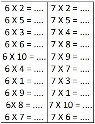 Table de multiplication à imprimer