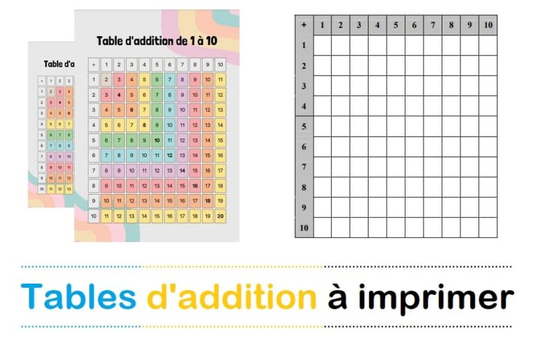 Tables d addition imprimer et exercices prof innovant