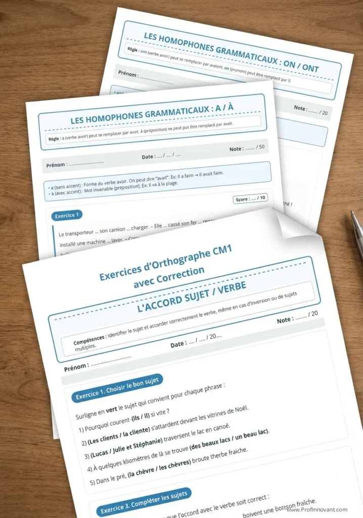 Exercices d'orthographe CM1 avec correction