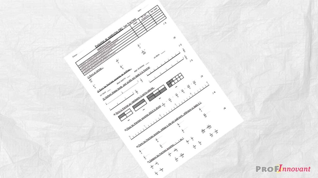 Évaluation fraction cm1 avec corrigé