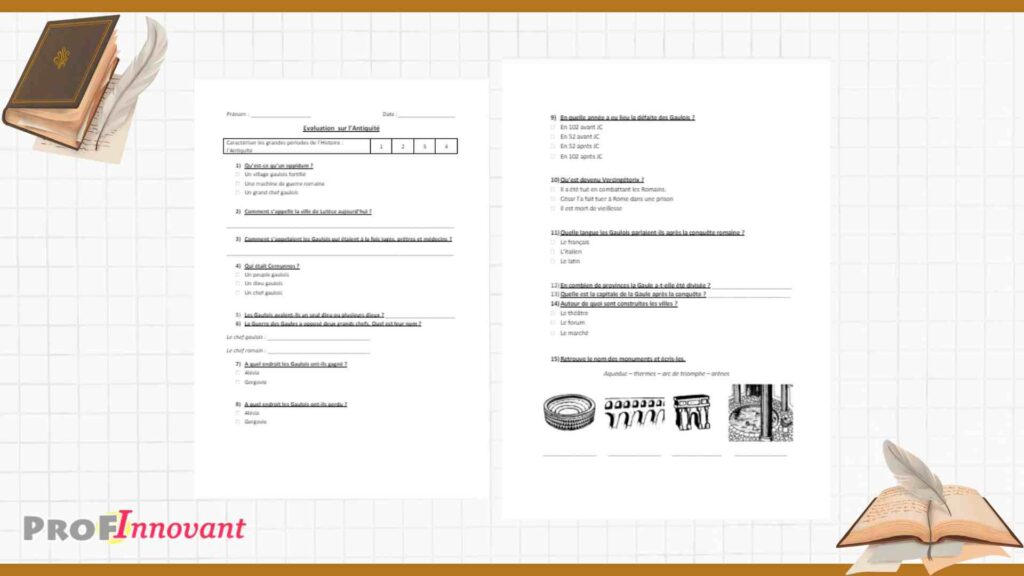 évaluation histoire cm1 sur l'antiquité