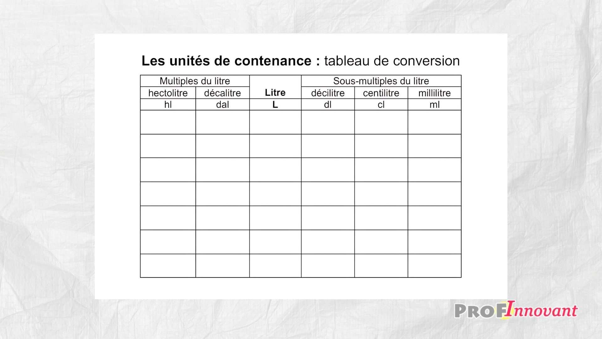 Tableau de conversion en litre cours et exercices Prof Innovant