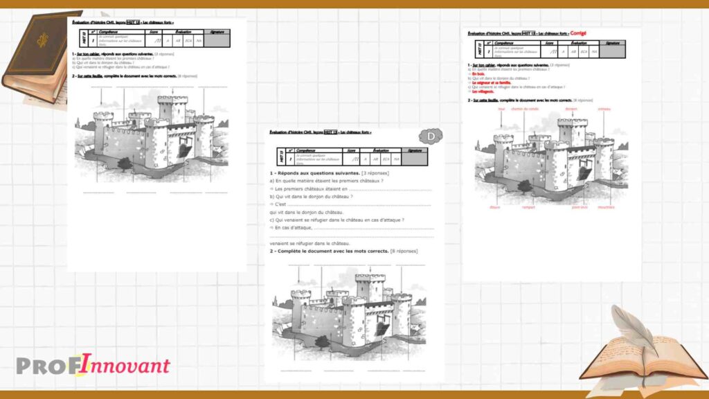 évaluation histoire cm1 sur les châteaux forts