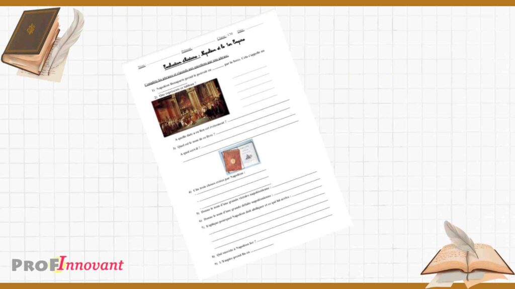 fiche d’évaluation histoire cm1 Napoléon Bonaparte