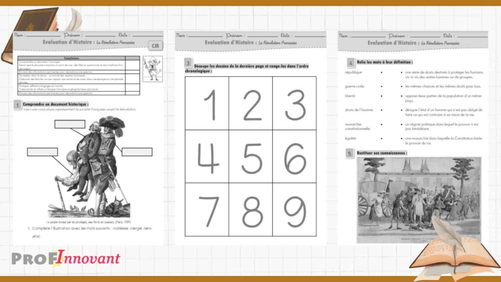 évaluation histoire cm1 sur révolution française