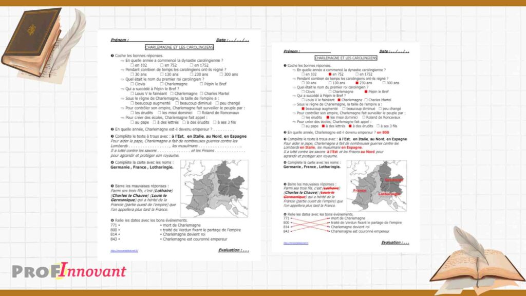 évaluation histoire cm1 sur Charlemagne et les Carolingiens 