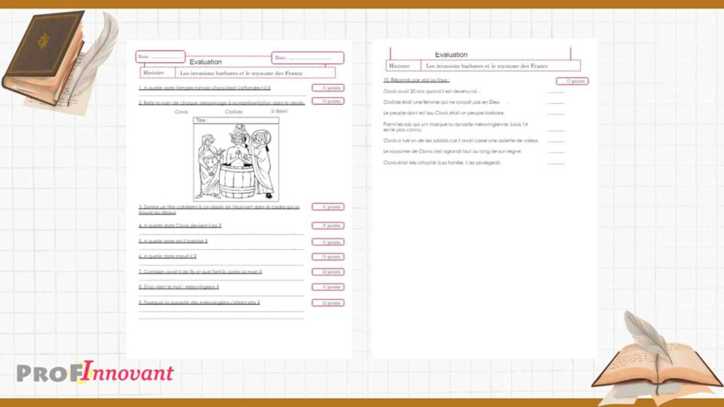 évaluation histoire cm1 sur Clovis et les Mérovingiens