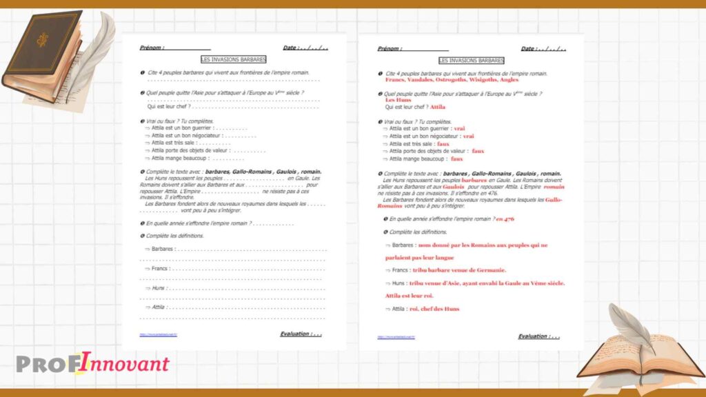évaluation histoire cm1 sur les invasions barbares