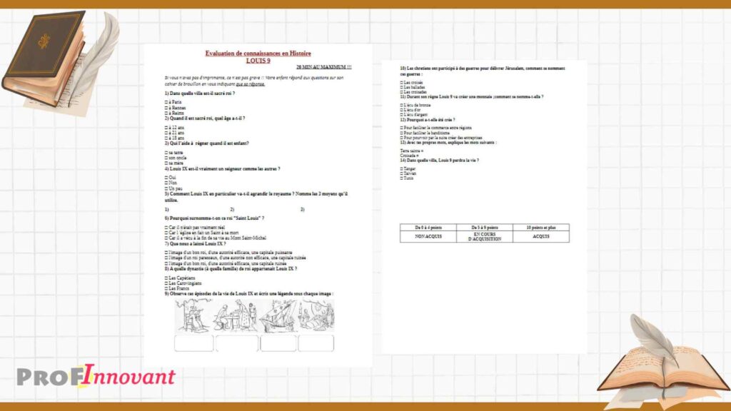 évaluation histoire cm1 sur Louis 9 