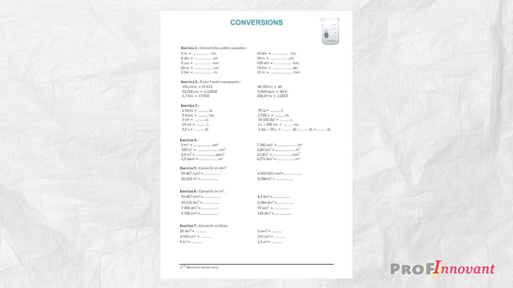 exercices de conversion en litre