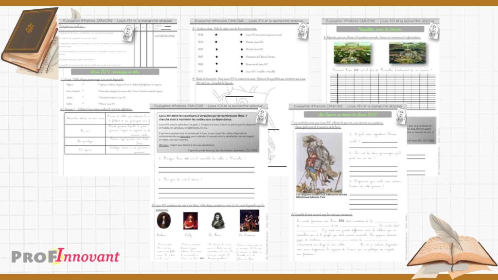 fiche d’évaluation histoire cm1 sur Louis 14