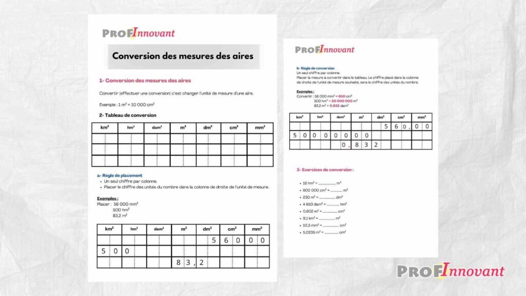 Conversion des mesures d’aires