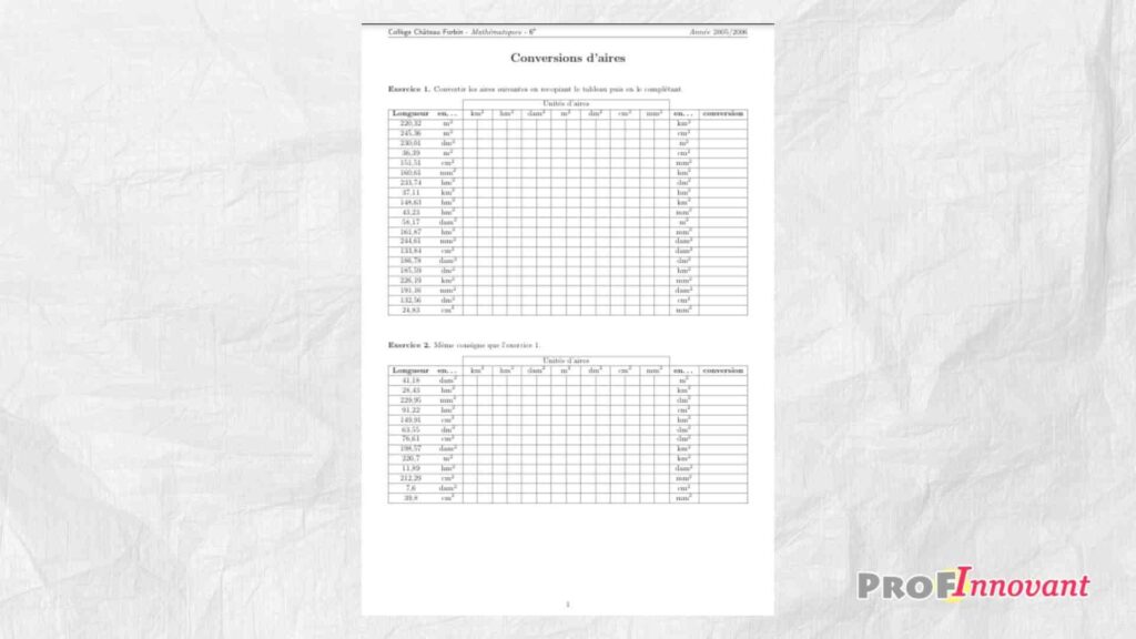 Exercices conversions d’aires