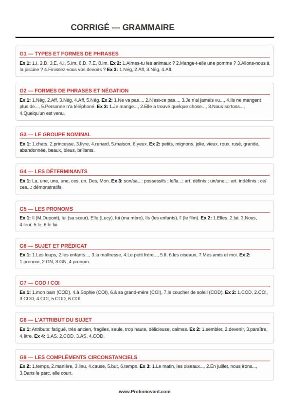 évaluation français CM2 CORRIGÉ